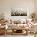 Pastel Wildflower Meadow Canvas Wall Art Colorful Spring Floral Botanical Artwork Soft Nature Canvas Painting Print Gallery Wrapped Decor for Living Room Bedroom Bathroom, 40x20 INCH