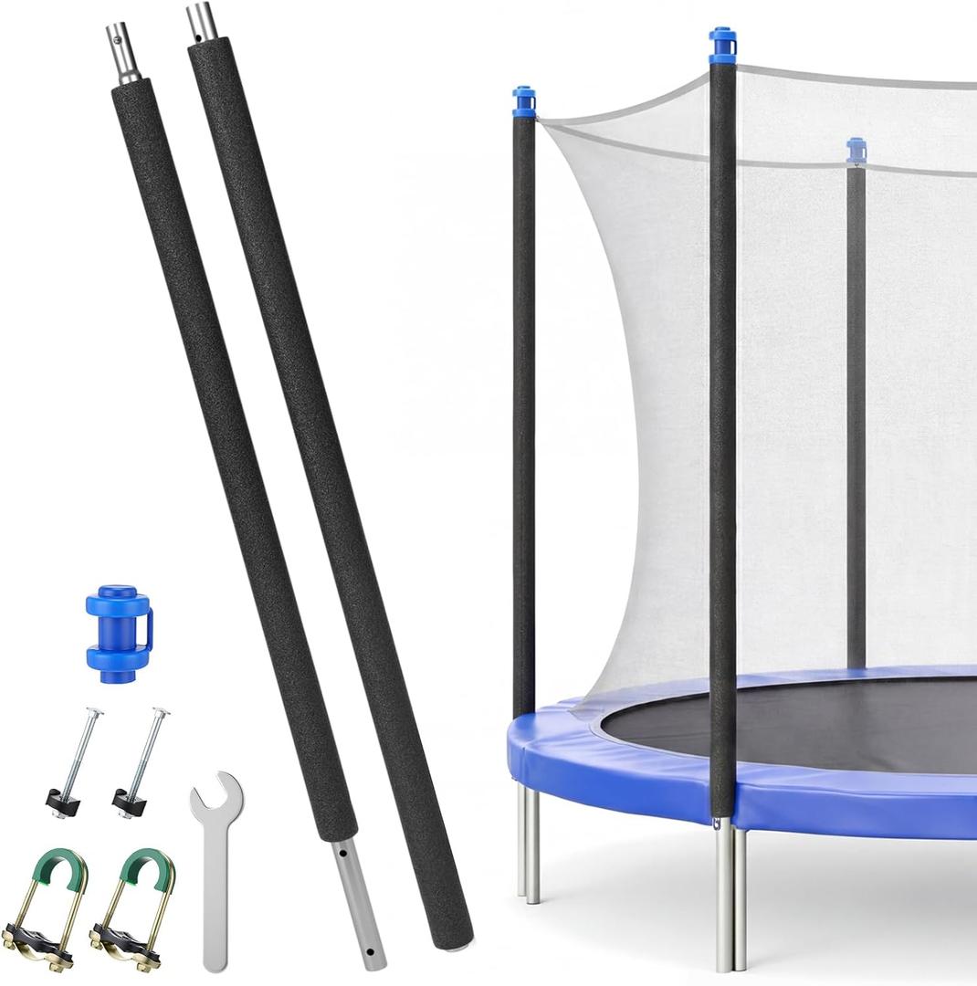Trampoline Poles Replacement Lower and Upper Replacement Poles Universal Trampoline Enclosure Accessories with Straight Pole, Trampolines Foam Sleeve, Pole Caps, Hardware, Fit 8-16 ft