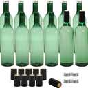 WUWEOT 12 Pack Plastic Bottles, 750ml Empty Bordeaux-Style Bottle, Green Long Neck Bottles with Screw Lid and Shrink Capsules Caps