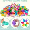 JOYIN 100 Pcs Prefilled Easter Eggs with Toys Plus Stickers, Filled with Toys Party Favors for Kids Boys Girls Easter Eggs Hunt, Basket Stuffers Fillers, Classroom Prize Supplies