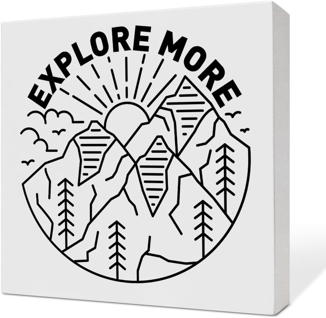 Hiking Signs Decor, Hiking Decor for Home Room Bedroom Desk, Mountain Climber Hiker Camper Adventure Explore Gifts for Women Men Nature Hiking Outdoor Lovers, Explore More