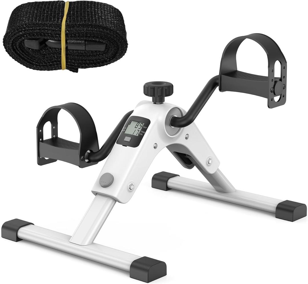 MOMODA Under Desk Bike Pedal Exerciser with LCD Display Portable Mini Exercise Bike for Arm and Leg (White)