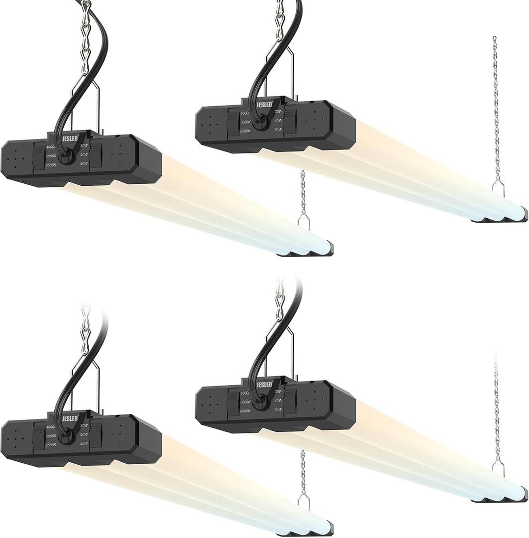 JESLED LED Shop Lights 4FT 7500LM, 3CCT & 3 Wattage Adjustable, ETL, 4 PACK
