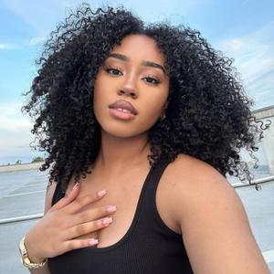 HUA V Part Curly Wig Human Hair Mixed Glueless Upgrade U Part Wigs Burmese Curly Wigs for Black Women 180% Density 14inch Vpart Human Hair Wig Mix Protein Silk Synthetic Boast A Human-Hair-Like Touch