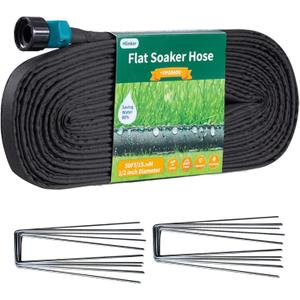 Hlinker 2026 Flat Soaker Hose 50 ft with Stake for Garden, Linkable Drip Hose Diy Automates Garden Irrigation System Saving 83% Water, Dual-layer Leak-free Design Water Hose with Holes