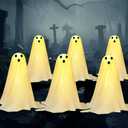 JOYIN 3 Pcs Halloween Decorations Outdoor Ghosts Pathway Lights, 18 White Cloth Ghost with White Light Up Yard Stakes for Graveyard Yard Lawn Garden Prop, Party Decor Supplies