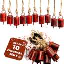 AKATVA Red Christmas Ornaments Set  Vintage Christmas Decor for Tree  Red Christmas Bells  Christmas Tree Ornaments for Holiday Season  Rustic Bells Hanging Ornaments  Set of 10 Pieces (10 pcs Round Shape)