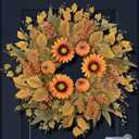 Fall Wreaths for Front Door 24 Inch Thanksgiving Autumn Wreath with Artificial Pumpkin Eucalyptus Sunflower Leaves Harvest Halloween Decorations Porch Farmhouse Outdoor Indoor Home Hanging Decor (Orange)