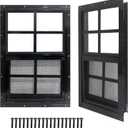 Yuzzy 24" x 36" Shed Windows with Tempered Glass and Fiberglass Screen, 2 Pack Small Sliding Windows for Shed, Chicken Coop, Playhouse, Household, Garage, Barns (Black)
