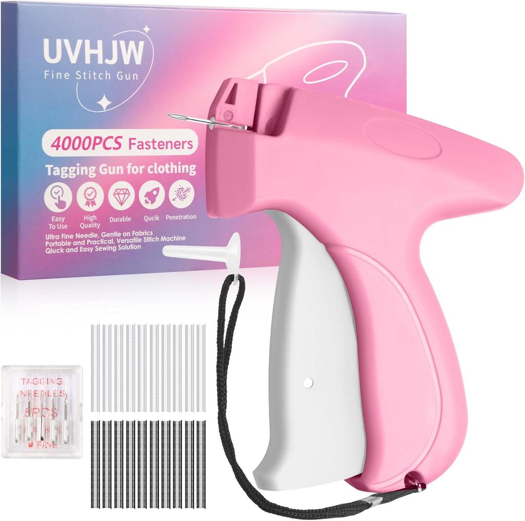Stitch Gun for Clothing, Stitchy Gun Quick Clothes Fixer, Dress Tagging Gun-Includes 2,000 Black Fasteners & 2,000 White Fasteners & 6 Needles (Rose Red/White)