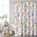 Easter Shower Curtains for Bathroom Easter Eggs Spring Stall Shower Curtain Set Waterproof Polyester Bathroom Curtains Floral Leaves Bathtub Decorations 72x72 Inch