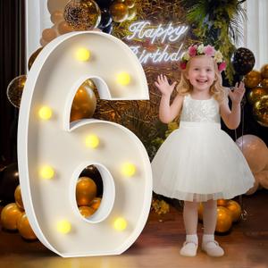 Mixifox 3FT Marquee Numbers 6 Large Light up Numbers for 6th 16th 60th Birthday Decorations Big Foam Board Mosaic Number for Anniversary Party Decor Light Up Sign DIY Pre-Cut Kit