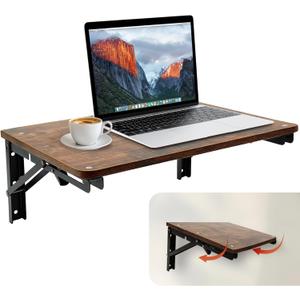 Folding Shelf Wall Mounted for Small Space, Rustic Wooden Wall Table for Living Room Bedroom Decor, Home Office Floating Fold Down Desk, Media Shelves with Heavy-Duty Brackets Holds Up to 55lbs (16.5in, Brown)