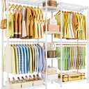 Ulif E4 Clothes Rack, Heavy-Duty Garment Rack, Metal Freestanding Clothing Organization Storage System Can Be L-shaped with Shelves and Hangers, Max Load 962lbs, 71.6" W x 14.5" D x 79.3" H, White