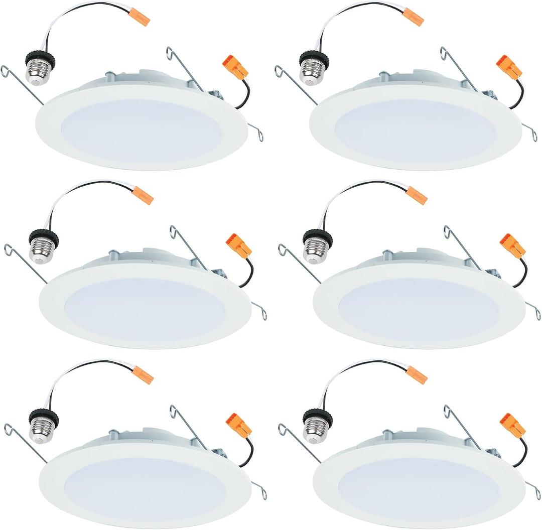 HALO HLBT 6 Pack 6 in Slim LED Recessed Light Trim with Selectable Color Temperature 2700K, 3000K, 3500K, 4000K, 5000K Dimmable Wet Location Indoor Outdoor New Construction Remodel - HLBT609FS5-6PK
