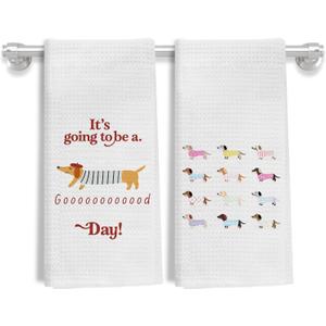Funny Dachshund Kitchen Towels, Dachshund Lovers Gifts Dish Tea Towels for Kitchen Decor, Weiner Dog Gifts for Women Men Decorative Hand Towels for Bathroom, 16x24 Inch Set of 2