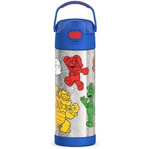 THERMOS FUNTAINER 16 Ounce Stainless Steel Vacuum Insulated Bottle with Wide Spout Lid, Mario