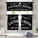 Black Kitchen Curtains Laundry Room Design for Windows Valances Rod Pocket Curtain Valance for Bathroom Living Room Cafe Home Decor (Laundry Room, 18"x54"-1pc)