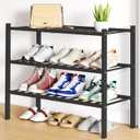 Smiry Shoe Rack, 3 Tier Bamboo Shoe Organizer, Stackable Free Standing Wooden Shoe Storage Shelf for Closet, Entryway, Front Door Entrance, Black