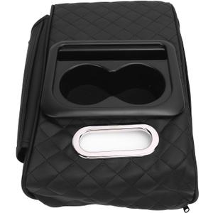 Car Center Console Armrest Pillow, Premium PU Leather Soft Memory Foam Auto Armrest Box with Cup Holder & Tissue Box for SUVs Trucks and Cars