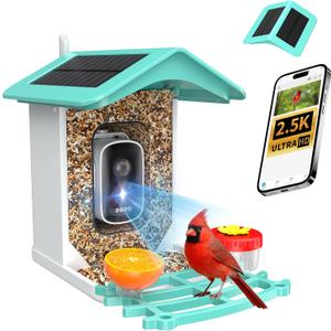 Smart Bird Feeder with Camera, AI Identifies 16,000+ Birds, Solar Powered, 2.5K HD, Auto Capture & Notify, Ideal Gift for Bird Lovers