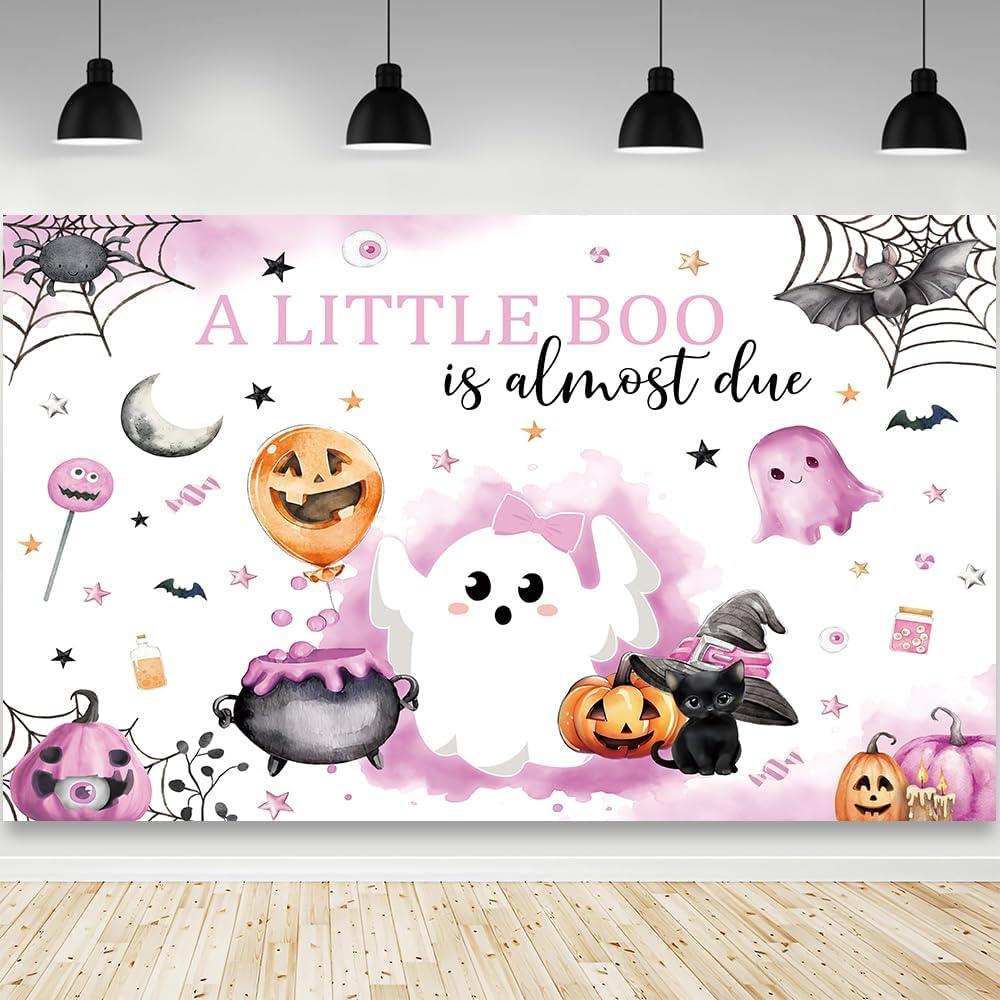 7x5ft Halloween Baby Shower Backdrop for Girls A Little Boo is Almost Due Pink Background Decorations Halloween Cute Ghost Boo Newborn Baby Party Photo Booth Props