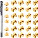 Hotop 60 Pairs Gold Chicago Screws Brass Chicago Screws Solid Rivets for Belts Binding Stud Tools Leather Fasteners Rivets Belt Strap with Hole Punch Tool for DIY Jean(Gold,M4 x 4 x 10)
