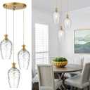 3-Light Pendant Lighting, Modern Brushed Gold Dining Room Chandelier Light Fixture Over Table with Hammered Glass, Brass Cluster Hanging Lights for Kitchen Island Dining Room Bedroom, E26