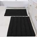 H.VERSAILTEX 2 Piece Bathroom Set - Super Absorbent Chenille Striped Bath Mats - Non Skid Machine Wash Dry Rugs for Bathroom Floor (Black, 24 x 36 Plus 20 x 32 - Inches)