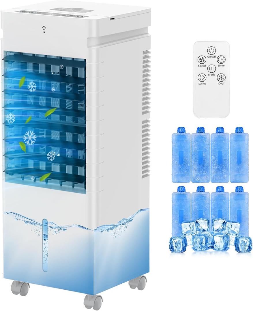 Portable Air Conditioners,Windowless Swamp Cooler Portable AC Unit, Cooling Fan That Blow Cold Air w/Remote 5L Tank 12 Speeds 9H Timer, Evaporative Air Cooler for Bedroom Indoor Room (white)