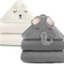URSEORY 2 Pack Hooded Baby Towels, Premium Soft Bath Towel for Babies, Newborn, Infant and Toddler, Ultra Absorbent, Natural Baby Stuff Towel with Hood for Boy and Girl (Elephant, Bird)