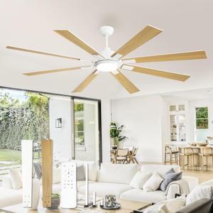 ZMISHIBO 72 inch Large Ceiling Fans with Lights and Remote, Indoor/Outdoor Silver Modern Ceiling Fan for Kitchen Living Room Patio, 6 Speed Reversible Quiet DC Motor, 3 CCT, Dual Finish 8 Blades