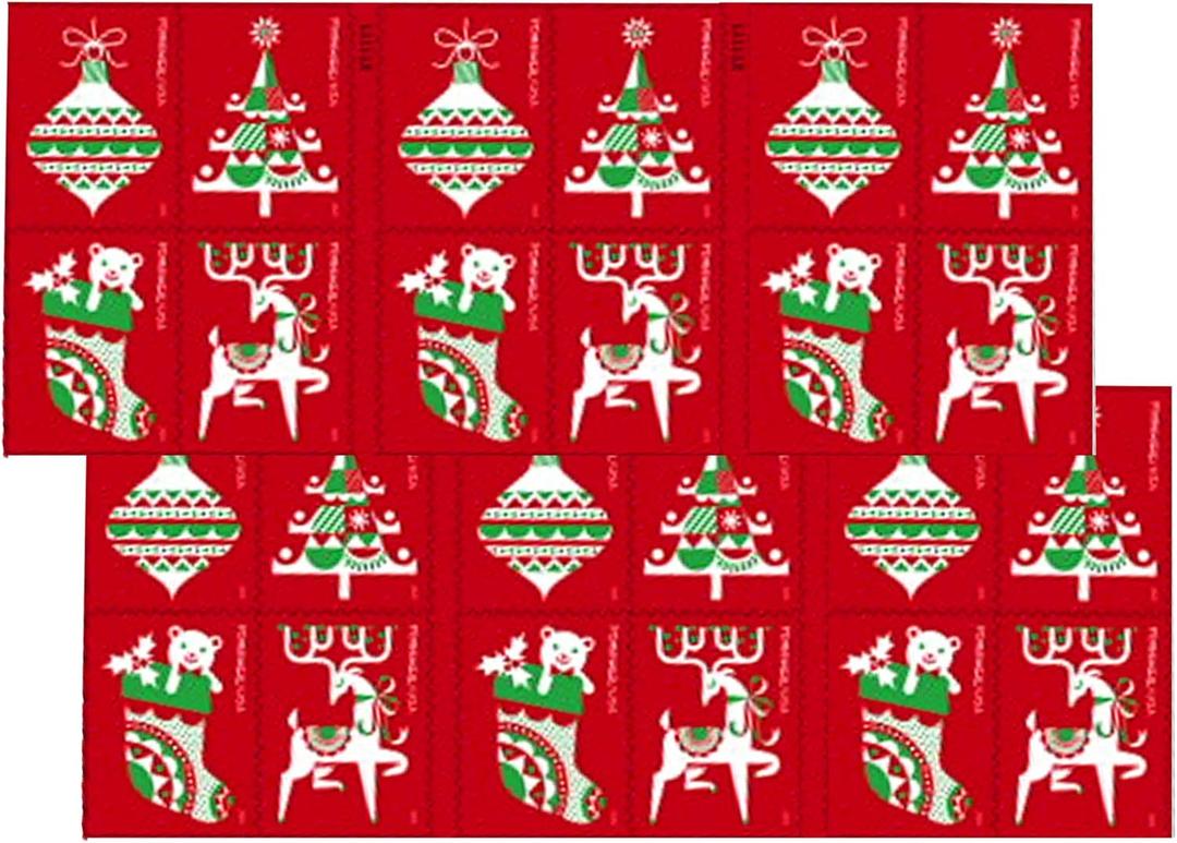 Holiday Delights Forever Postage Stamps 2 Books of 20 First Class US Postal Christmas Celebrations Wedding Anniversary Party Traditions (40 Stamps)