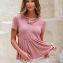 EXLURA Women's Summer Crop Babydoll Peplum Tops Cute V Neck Short Sleeve Business Casual Trendy T Shirts Beach Vacation 2026 Pink (Pink, L)