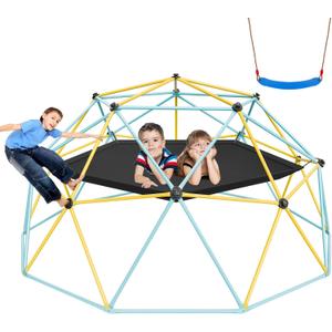 VEVOR Climbing Dome, 10FT Jungle Gym with Hammock and Swing, Geometric Dome Climber Supports 750LBS and Easy Assembly for Kids 3 to 10 Years Old, with Climbing Grip, Outdoor Backyard Play Equipment