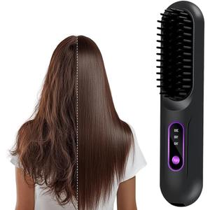 Go Brush Pro, 2026 New Hair Straightener Brush, Portable Straightener Brushes for Travel with LCD Temperature Display, Fast Heating Mini Hair Brush for Women (Black)