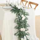 Floroom 6ft Artificial Eucalyptus Garland with Flowers Fake Greenery Faux Floral Vine Garland for Table Decor Wedding Centerpieces Bridal Shower Party Decorations, Ivory White