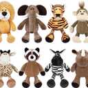 Elcoho 8 Pieces Safari Stuffed Animals Plush Jungle Animal Toys 9.8 Inch Zoo Stuffed Animals Set Cute Plush Toys for Animal Themed Parties Teacher Student Award