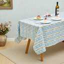 Frienda 55''x79'' Block Print Tablecloth Velvet Rectangle Indian Tablecloth Washable Floral Table Cloth Pastoral Farmhouse Table Cover for Kitchen Dining Picnic Thanksgiving Christmas(Blue Flower)
