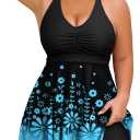 HUSKARY Plus Size Tankini Swimsuits for Women Tummy Control V Neck Hide Belly Bathing Suits Two Piece with Swim Shorts Size: 20 Plus