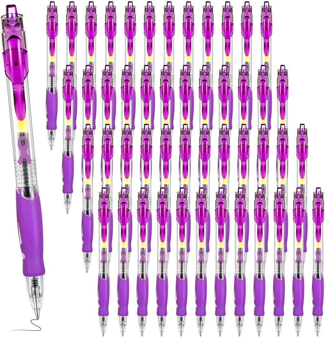 Gersoniel 48 Pcs Purple Ribbon Ballpoint Pen Pancreatic Cancer Awareness Pens Domestic Violence Awareness Retractable Pen Gifts Bulk Alzheimer Overdose for Society Charity Events Party Favors