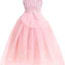 Pink Witch Costume for Girls with Crown Wand Gloves,Halloween Costume for Kids Girls Good Witches Princess Dress Up (Pink, 160)
