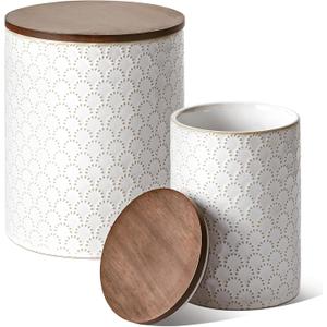 LE TAUCI Ceramic Kitchen Canister Set with Airtight Lids, Food Storage Containers for Flour, Sugar, Coffee - Large Embossed Jars for Pantry Storage & Countertop Decor - Set of 2 (78/25 oz), Firework