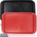 Grilling Prep and Serve Trays, BBQ Platter for Raw and Cooked Food, Melamine Serving Trays for Food, Set of 2, Black and Red, Napkin and Cleaning Clothes Included (Standard 17.2'' x 10.5'')