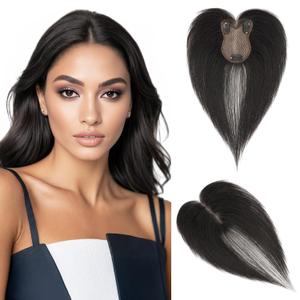 Hairro Human Hair Toppers For Women Lace Base Remy Topper Hair Pieces No Bangs Clip On Topper Handmade Wiglet Hair Extensions For Hair Loss 11 Inches 21g #1B Natural Black