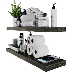 SAUCE ZHAN 24 Inch Floating Shelves Rustic Natural Wood Pine Wall Shelf Set of 2 Open Shelving Light Wooden Wall Mounted Decor for Bathroom, Living Room, Bedroom, Kitchen 24D x 6.7W