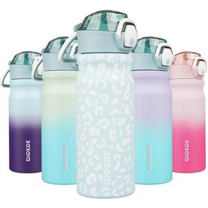 BJPKPK Insulated Water Bottle 18oz Stainless Steel Water Bottles with Straw and Carry Handle Double Wall Metal Thermal Flask,Light Blue Leopard