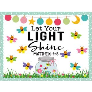 Kosiz 96 Pcs Let Your Light Shine Church Bulletin Board Religious Christian Classroom Bulletin Board Wall Decor Firefly Jar Cutouts for Sunday School Classroom Supplies Wall Decor