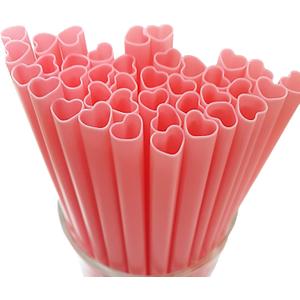 100pcs Heart Shaped Pink Straws Disposable Drinking Cute Straw Individually Wrapped Pink Plastic Straw Galentines Day, Cocktail, Birthday Party, Bridal Shower, Wedding Decorations