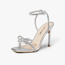 DREAM PAIRS Women's Double Bowknots Crystal Sandals Clear Slingback Heels Square Toe Shoes for Party Wedding Size 7.5